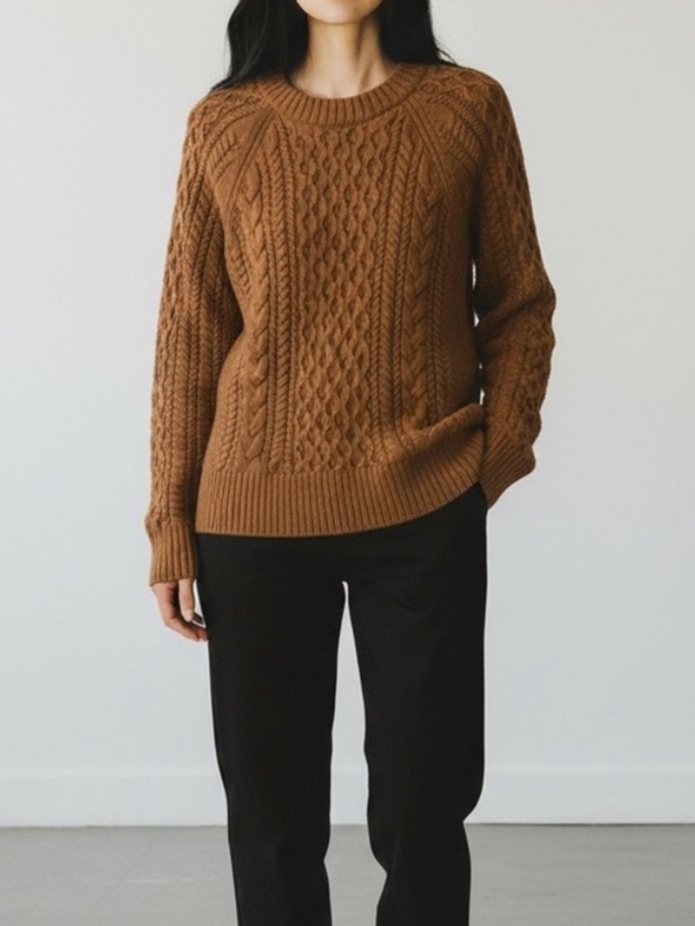 J. Crew Fisherman Cable Knit Crewneck Sweater Brown Orange‎ Women’s Size Large